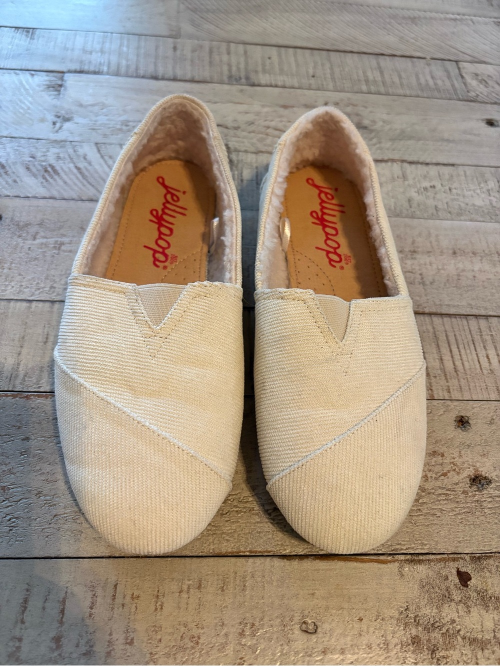 Jellypop Cream Slip-On Sherpa Lined Corduroy Flats Size 6